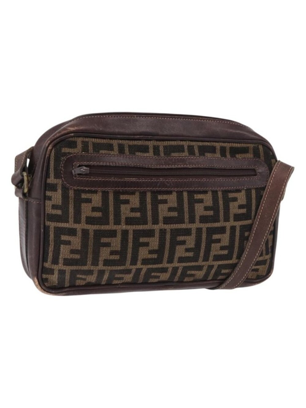 Authentic FENDI Zucca Canvas Shoulder Bag Black Brown